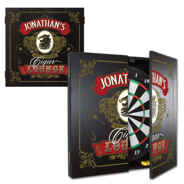 Personalized Cigar Lounge Dartboard & Cabinet Set